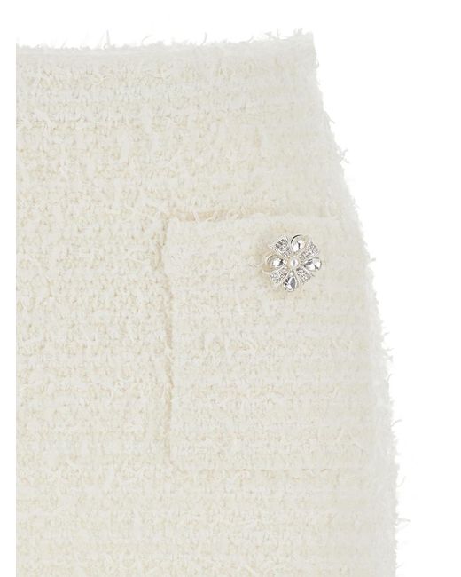 Self-Portrait White Miniskirt With Pearl Embellishments And Button Detail