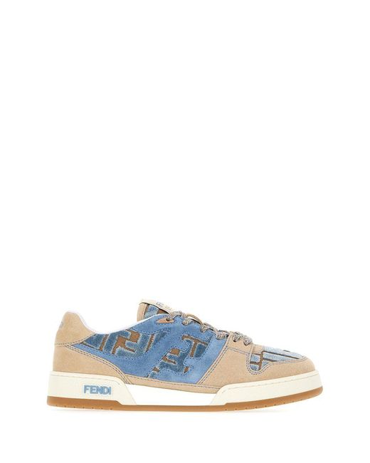 Fendi Blue Suede Sneakers With Ff Inserts