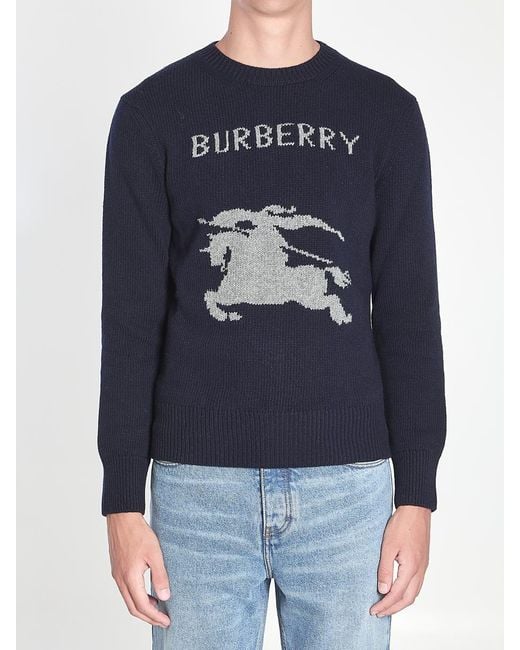 Burberry Blue Wool And Cashmere Pullover for men