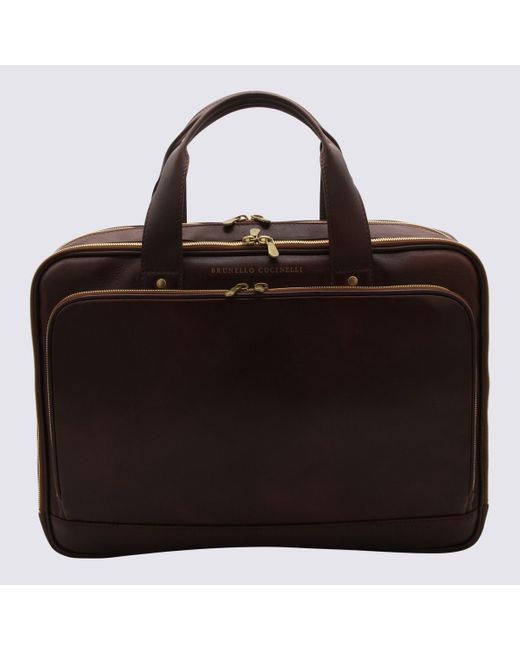 Brunello Cucinelli Black Leather Briefcase for men