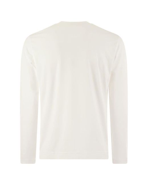 Fedeli White Extreme Long-Sleeved Giza Cotton T-Shirt for men