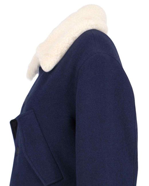 AMI Blue Shearling Crop Tech Jacket