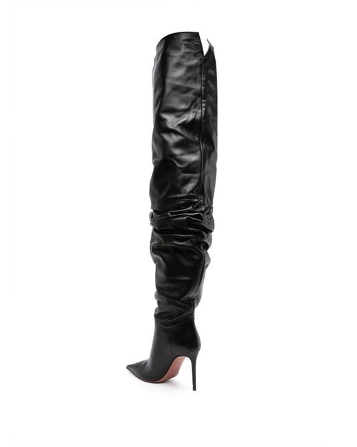 AMINA MUADDI Black Thigh High Leather Heel Boots