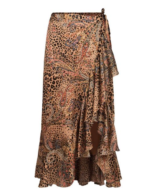 Etro Brown Printed Silk Skirt