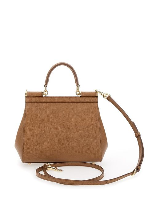 Dolce & Gabbana Brown 'Sicily Medium' Handbag With Adjustable And Removable Shoulder Strap And Logo Plaque On The Front