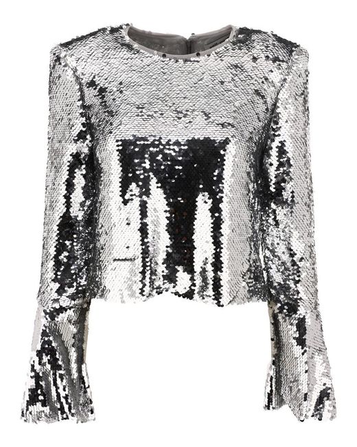Self-Portrait Gray Sequinned Flared Top