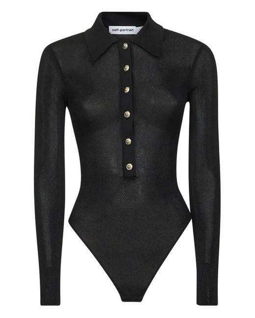Self-Portrait Black Viscose Knit Bodysuit