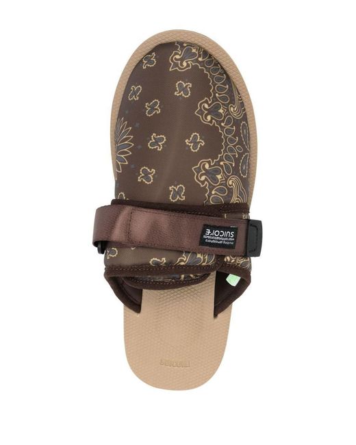 Suicoke Brown Paisley-print Touch-strap Slippers for men