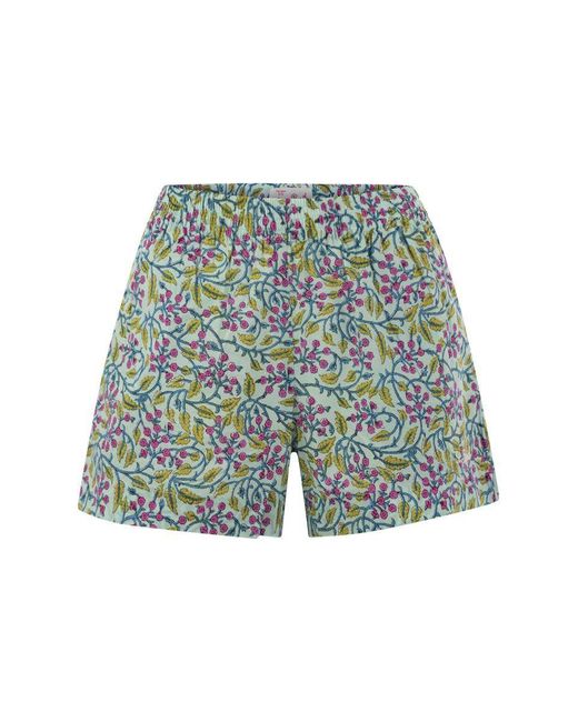 Mc2 Saint Barth Blue Meave - Cotton Shorts With Floral Pattern