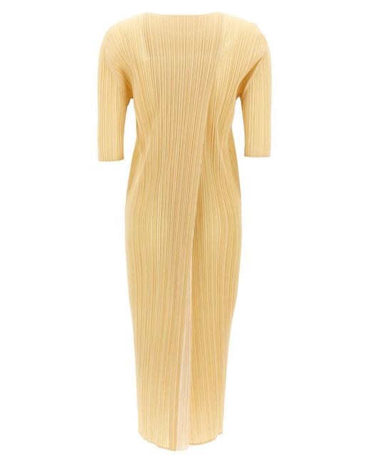 Pleats Please Issey Miyake Yellow 'Merry Bicolor' Dress