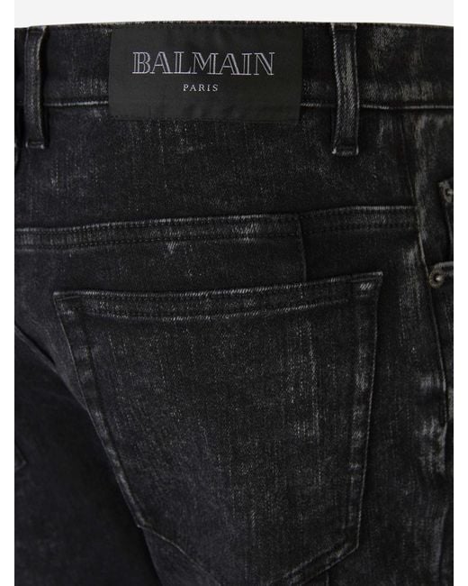 Balmain Black Slim Fit Biker Jeans for men