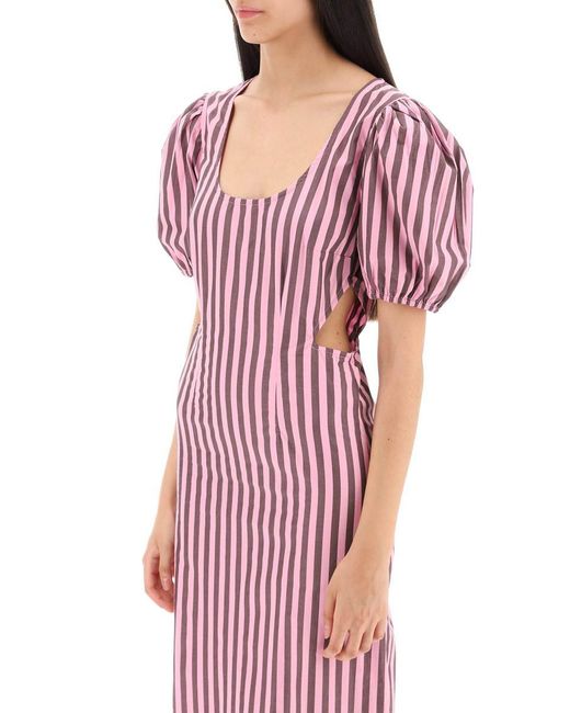 Ganni Purple Striped Cut-out Organic Cotton Dress