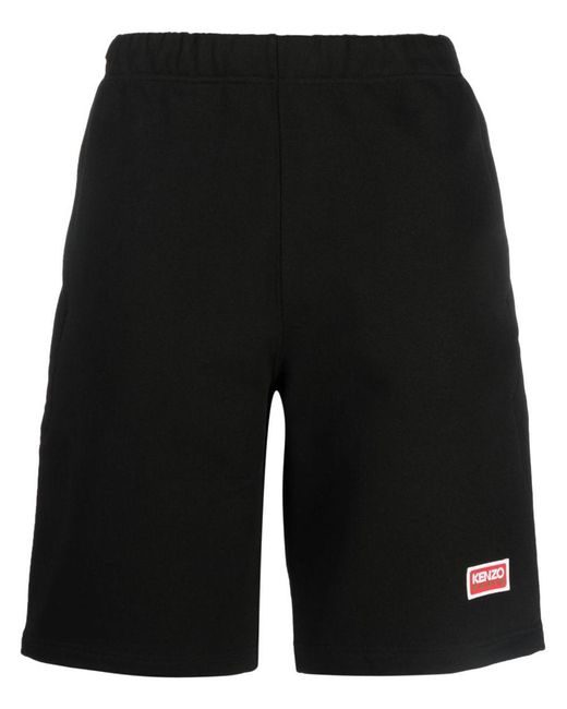 KENZO Black Logo-patch Cotton Shorts for men