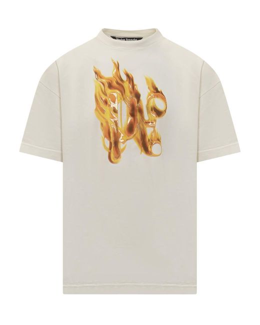 Palm Angels White Burning Monogram T-shirt for men
