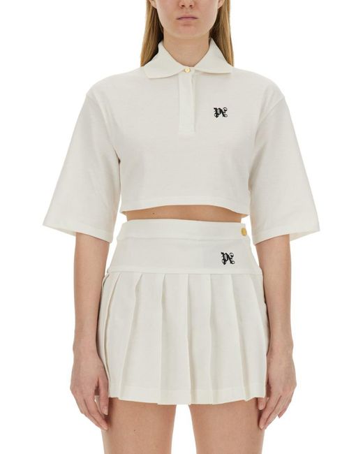 Palm Angels White Monogram Cropped Polo Shirt