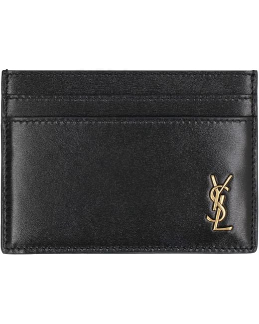 Saint Laurent Black Tiny Cassandre Leather Card Holder for men