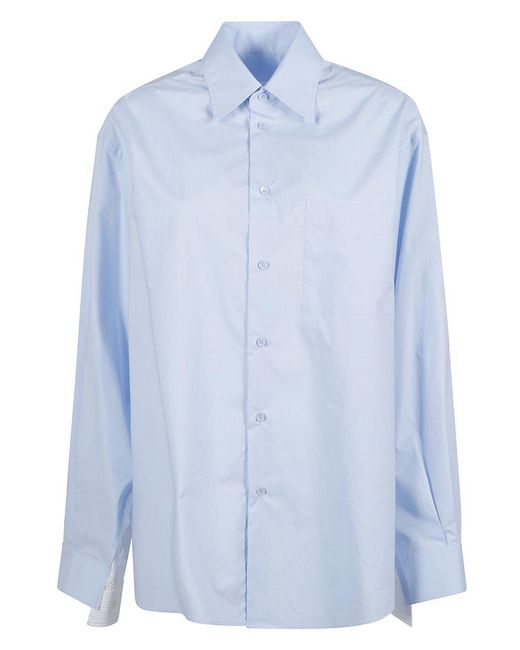 MM6 by Maison Martin Margiela Blue Poplin Shirt With Striped Inserts