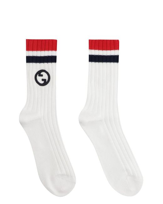 Gucci White Cotton Socks With Logo for men