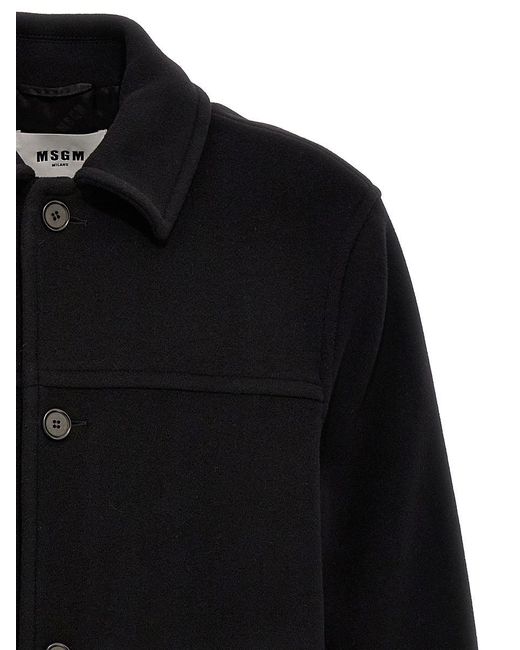 MSGM Black Peacoat Coat for men