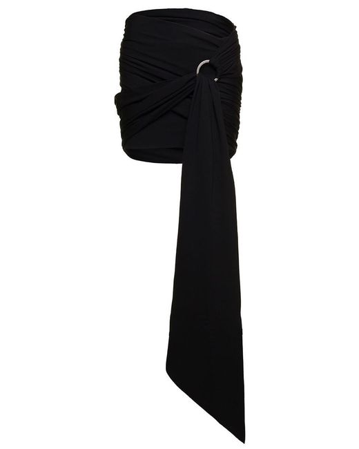 The Attico Black 'Fran' Draped Miniskirt With Long Sash