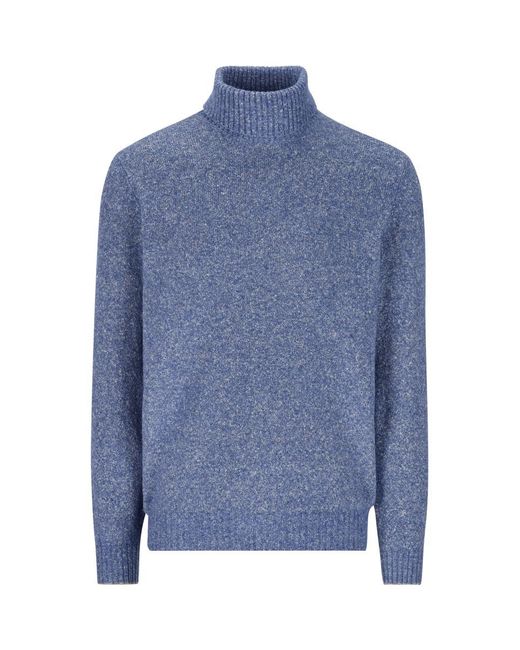 Brunello Cucinelli Blue Turtleneck Knitted Sweater for men