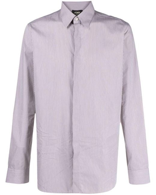 Fendi Purple Pinstriped Cotton Shirt for men