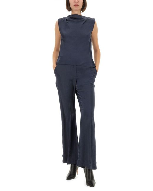 Theory Blue Cap Sleeve Satin Top With Design