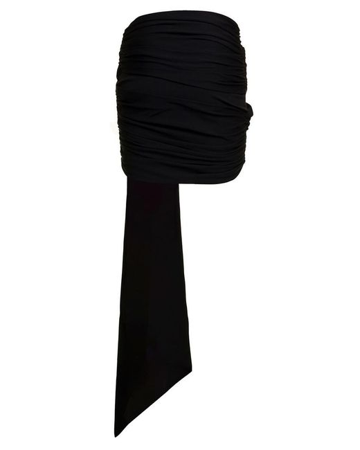 The Attico Black 'Fran' Draped Miniskirt With Long Sash