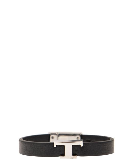 Tod's Black T Timeless Leather Bracelet for men
