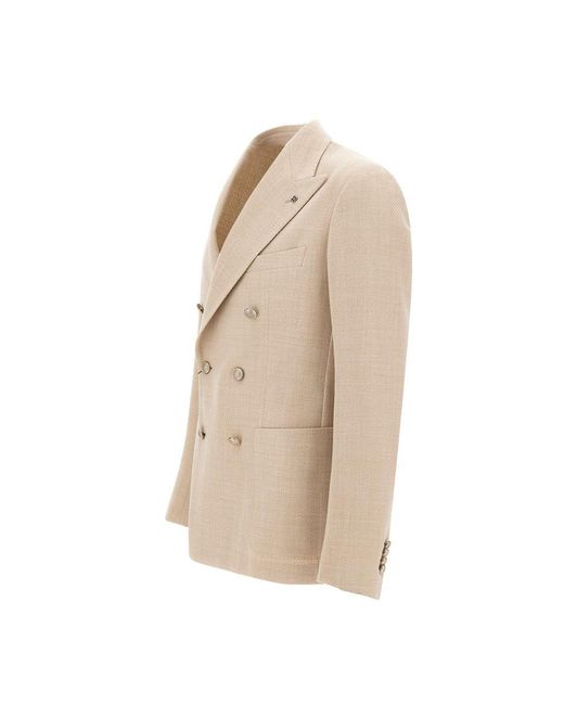 Tagliatore Natural Italian Wool-Cotton Double-Breasted Coat for men