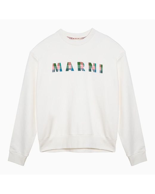 Marni White Crewneck Sweatshirt With Multicoloured Logo for men