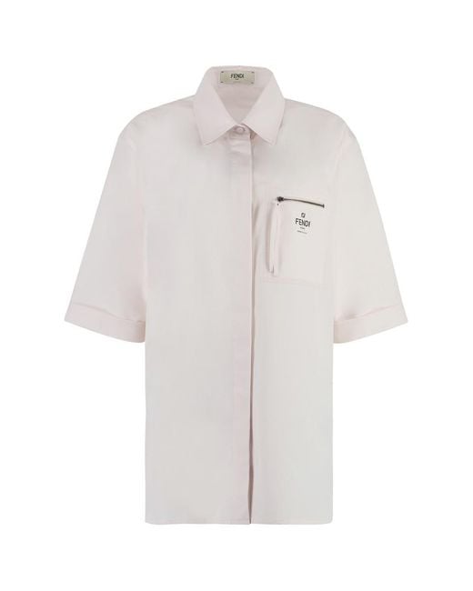 Fendi White Short Sleeve Cotton Shirt