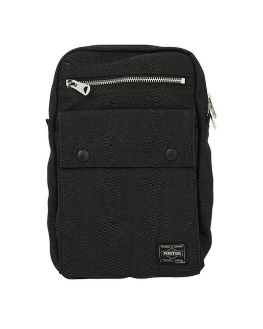 Porter-Yoshida and Co Black Crossbody Bag With Patch for men