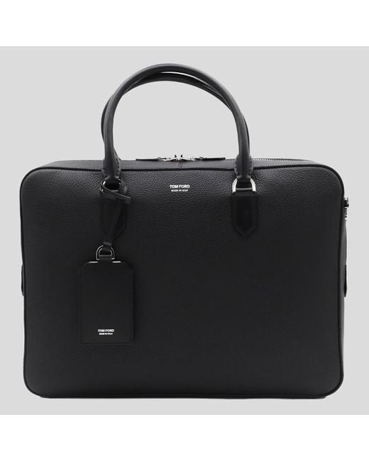 Tom Ford Black Leather Top Handle Bag for men