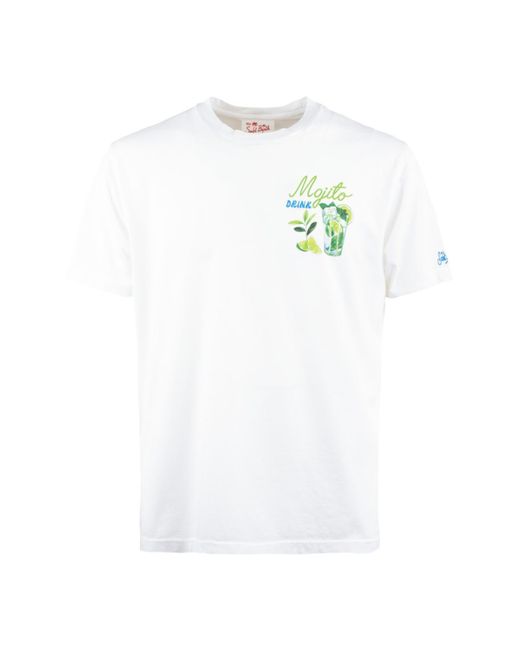 Mc2 Saint Barth White Cotton T-Shirt With Mojito Print for men