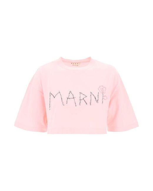 Marni Pink Organic Cotton Cropped T-Shirt For