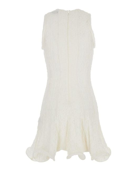 MSGM White Crinkled Cotton Blend Short Dress