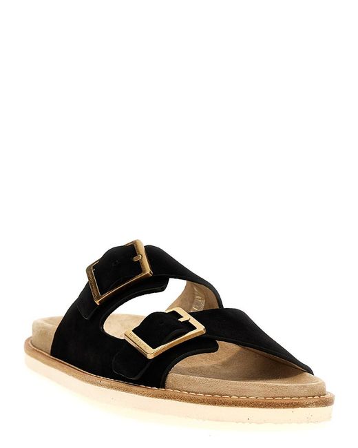 Brunello Cucinelli Black Two-strap Leather Sandals for men