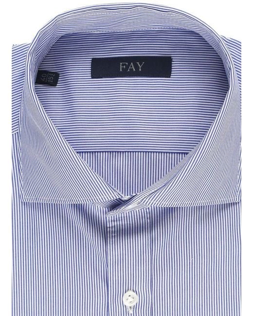 Fay Blue Striped Cotton Button-Down Shirt for men