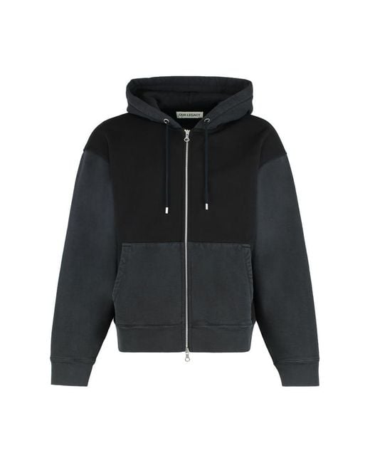 Our Legacy Black Hooded Sweatshirt With Zipper In Cotton for men