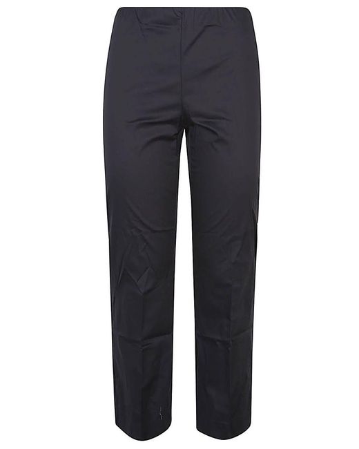 Liviana Conti Blue Cotton Blend Cropped Flared Trousers