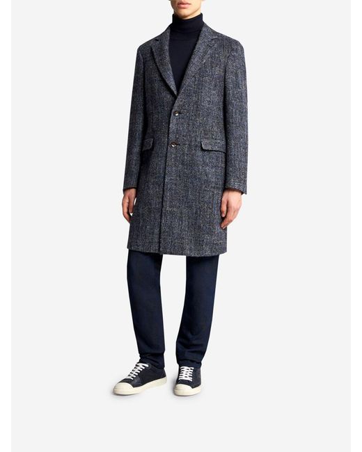 Etro Blue Long Wool Coat for men