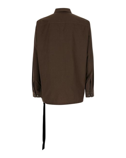 Rick Owens Brown Shirt With Oversize Band And Buttons for men
