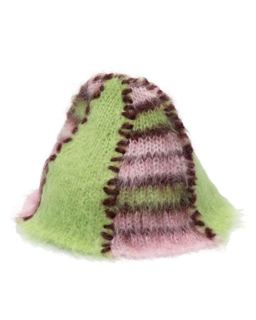 Marni Green Colour-block Wool-mohair Blend Knit Beanie