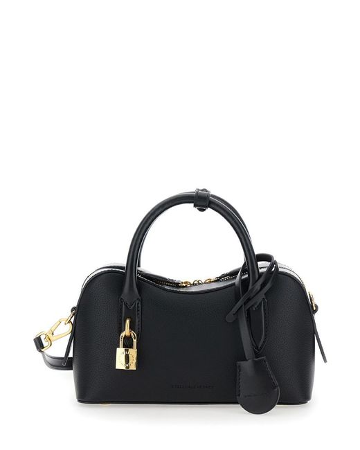 Stella McCartney Black 'Ryder' Small Handbag With Two Top Handles And Front Padlock Detail With Logo