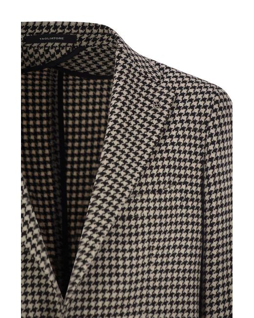 Tagliatore Black Houndstooth Virgin Wool Blend Jacket for men