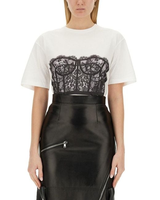 Tシャツ・カットソー ALEXANDER MCQUEEN BLACK CORSET TOP IN SILK BLEND Alexander McQueen Black corset top in silk blend | TheDoubleF