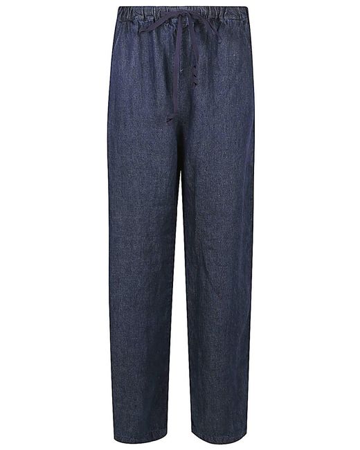 Apuntob Blue Linen Striagh-Leg Trousers