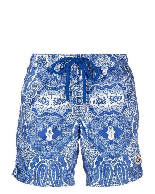 Moncler Blue Paisley-print Swim Shorts for men
