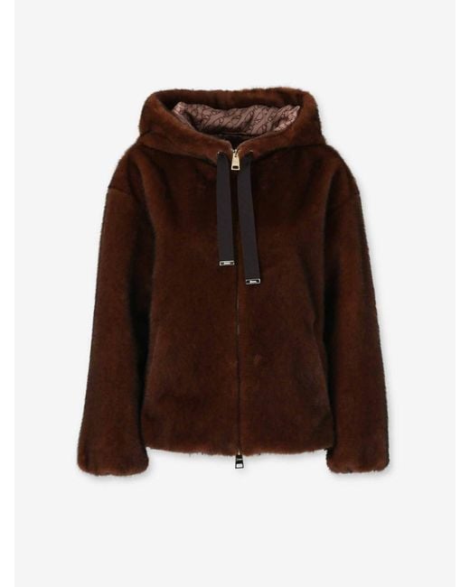 Herno Brown Short Coat Fur